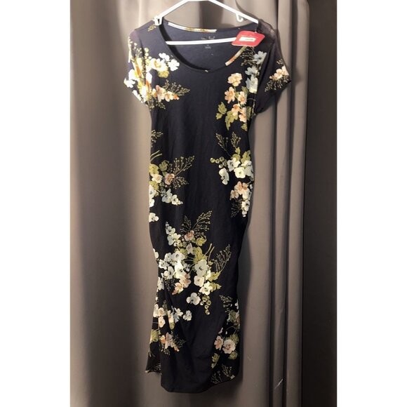 Isabel Maternity Blue Floral Short Sleeve T-Shirt Midi Dress Size Medium Nwt - Picture 1 of 3